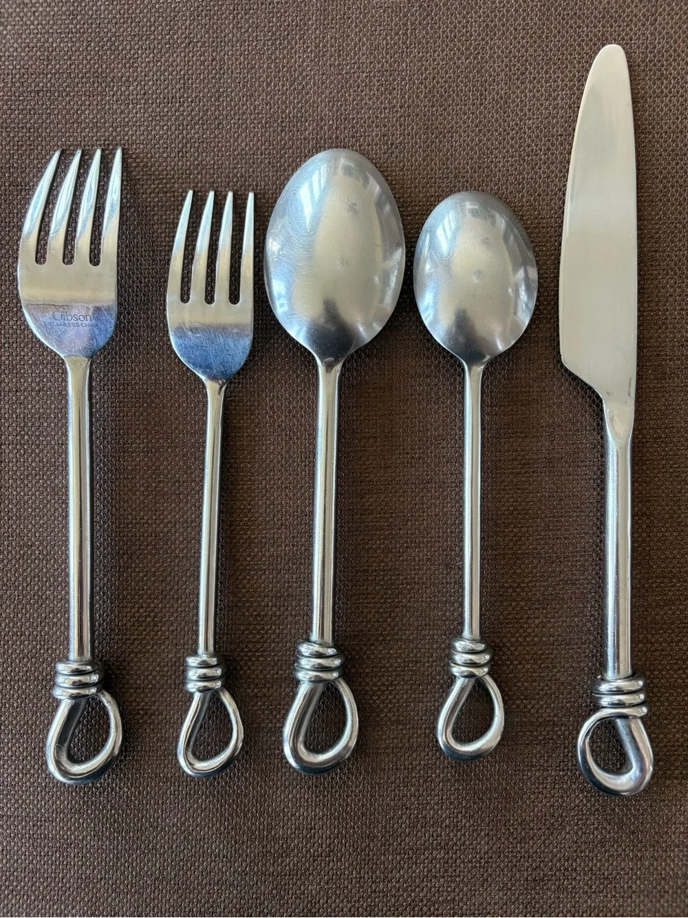 Gibson CUOMO Stainless 5 Piece Place Setting Open Ring Tip 18/8 Glossy Flatware